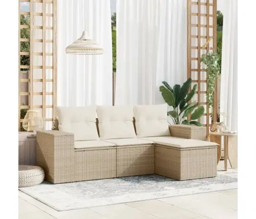 4-Daļīgs Dārza Dīvāna Komplekts, Matrači, Bēša Pe Rotangpalma Vidaxl