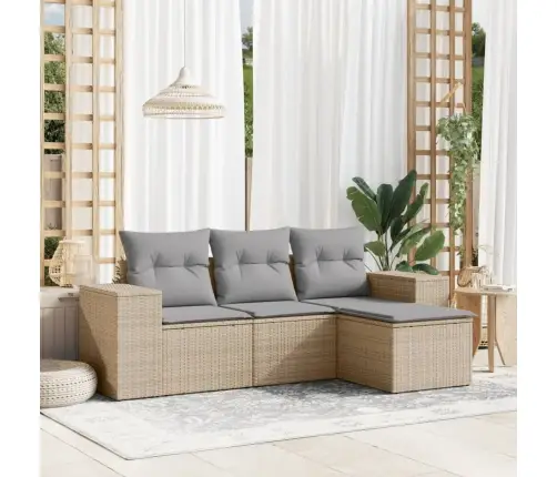 Sofos Komplektas Su Pagalvėlėmis, 4 Dalių, Smėlio, Poliratanas