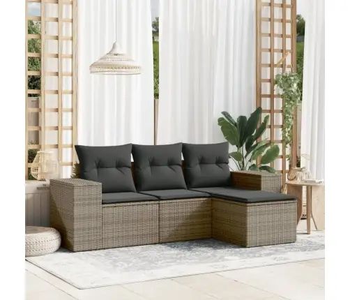 4-Daļīgs Dārza Dīvāna Komplekts Ar Matračiem, Pelēks Pe Pinums Vidaxl