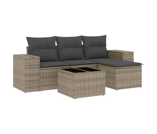 5-Daļīgs Dārza Dīvāna Komplekts Ar Matračiem, Pelēks Pe Pinums Vidaxl