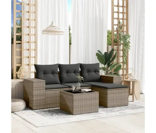 5-Daļīgs Dārza Dīvāna Komplekts Ar Matračiem, Pelēks Pe Pinums Vidaxl