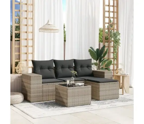 5-Daļīgs Dārza Dīvānu Komplekts,Matrači, Gaiši Pelēka Pe Pinums Vidaxl