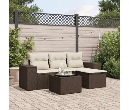 Sofos Komplektas Su Pagalvėlėmis, 5 Dalių, Rudas, Poliratanas