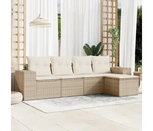 5-Daļīgs Dārza Dīvāna Komplekts, Matrači, Bēša Pe Rotangpalma Vidaxl