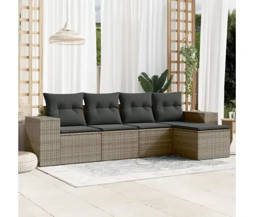 5-Daļīgs Dārza Dīvāna Komplekts Ar Matračiem, Pelēks Pe Pinums Vidaxl