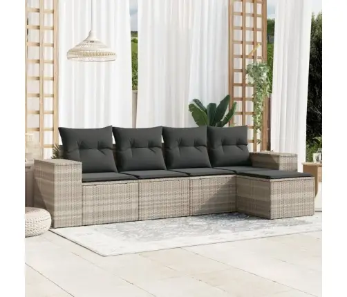 Sofos Komplektas Su Pagalvėlėmis, 5 Dalių, Pilkas, Poliratanas