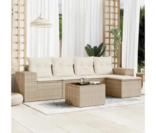 6-Daļīgs Dārza Dīvāna Komplekts, Matrači, Bēša Pe Rotangpalma Vidaxl