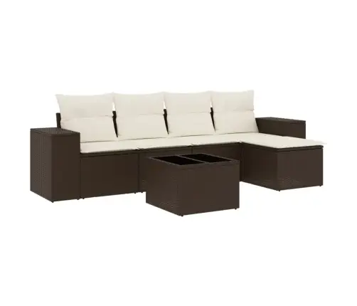 6-Daļīgs Dārza Dīvānu Komplekts, Matrači, Brūna Pe Rotangpalma Vidaxl