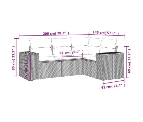 4-Daļīgs Dārza Dīvāna Komplekts Ar Matračiem, Pe Rotangpalma Vidaxl