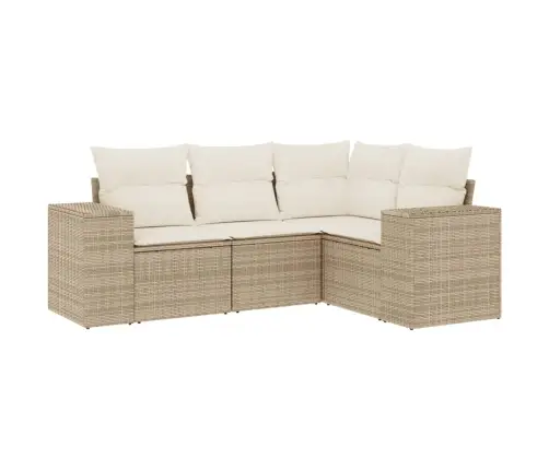 4-Daļīgs Dārza Dīvāna Komplekts, Matrači, Bēša Pe Rotangpalma Vidaxl