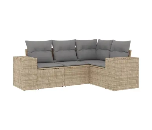 Sofos Komplektas Su Pagalvėlėmis, 4 Dalių, Smėlio, Poliratanas