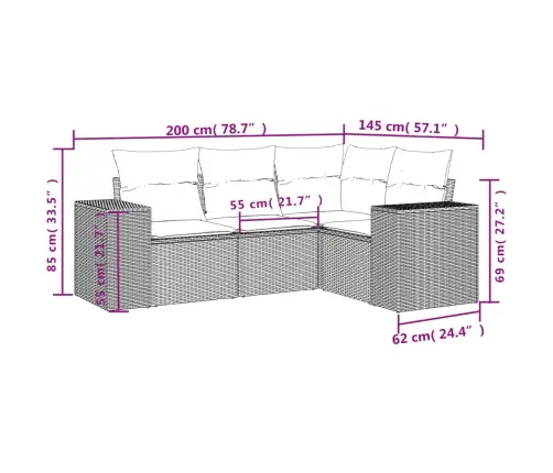 4-Osaline Aiamööbli Komplekt Patjadega, Hall, Polürotang