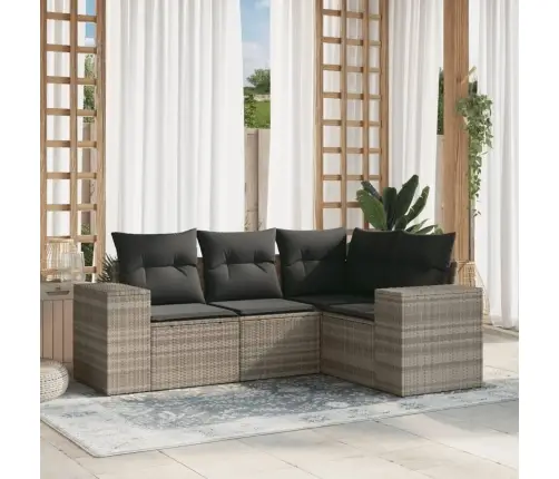 4-Daļīgs Dārza Dīvānu Komplekts,Matrači, Gaiši Pelēka Pe Pinums Vidaxl