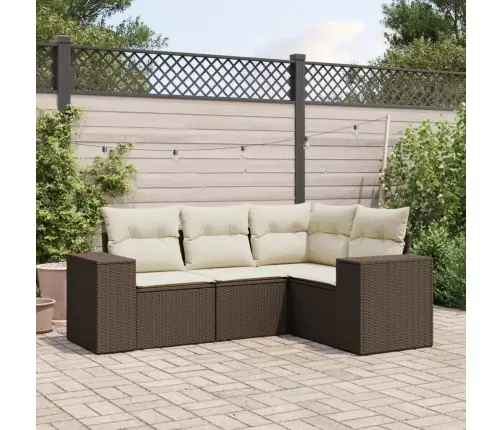 4-Osaline Aiamööblikomplekt Patjadega, Pruun, Polürotang