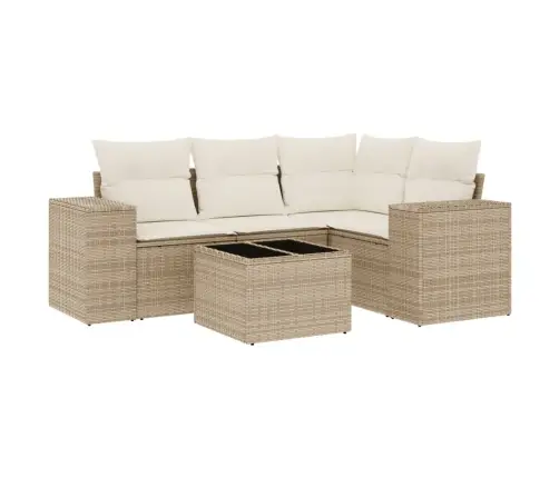 5-Daļīgs Dārza Dīvāna Komplekts, Matrači, Bēša Pe Rotangpalma Vidaxl