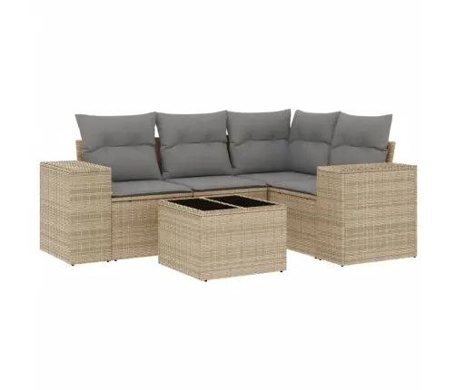 5-Daļīgs Dārza Dīvāna Komplekts, Matrači, Bēša Pe Rotangpalma Vidaxl