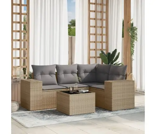 5-Daļīgs Dārza Dīvāna Komplekts, Matrači, Bēša Pe Rotangpalma Vidaxl