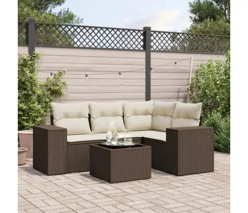 Sofos Komplektas Su Pagalvėlėmis, 5 Dalių, Rudas, Poliratanas