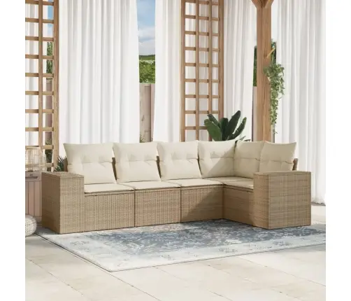 Sofos Komplektas Su Pagalvėlėmis, 5 Dalių, Smėlio, Poliratanas