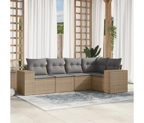 Sofos Komplektas Su Pagalvėlėmis, 5 Dalių, Smėlio, Poliratanas