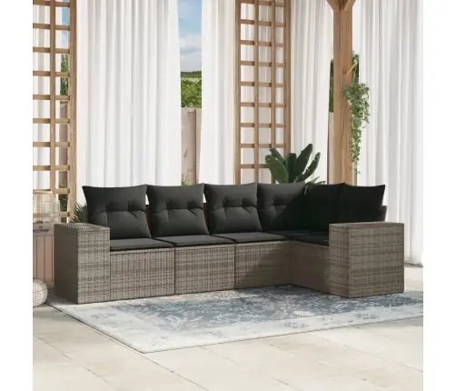 5-Daļīgs Dārza Dīvāna Komplekts Ar Matračiem, Pelēks Pe Pinums Vidaxl