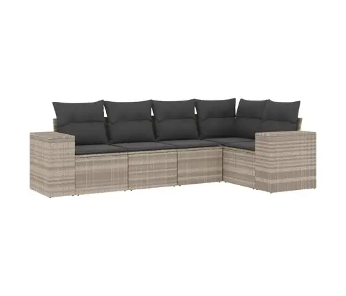 5-Daļīgs Dārza Dīvānu Komplekts,Matrači, Gaiši Pelēka Pe Pinums Vidaxl