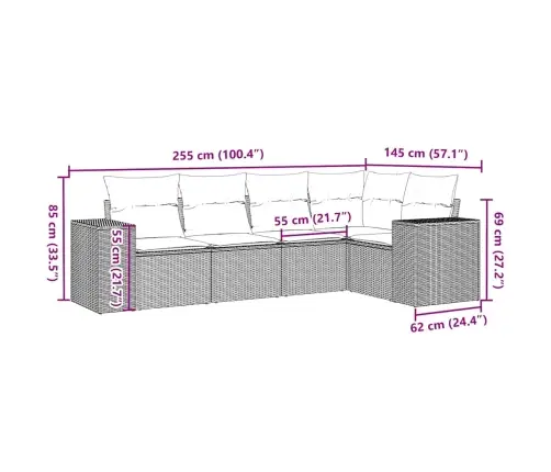 5-Daļīgs Dārza Dīvānu Komplekts,Matrači, Gaiši Pelēka Pe Pinums Vidaxl