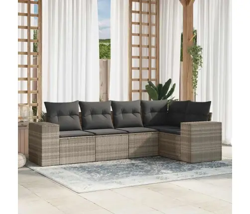 5-Daļīgs Dārza Dīvānu Komplekts,Matrači, Gaiši Pelēka Pe Pinums Vidaxl