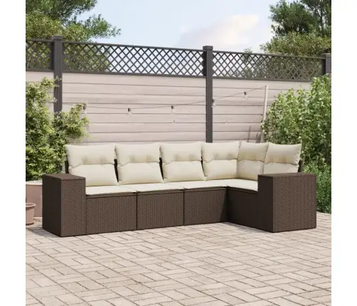 5-Daļīgs Dārza Dīvānu Komplekts, Matrači, Brūna Pe Rotangpalma Vidaxl