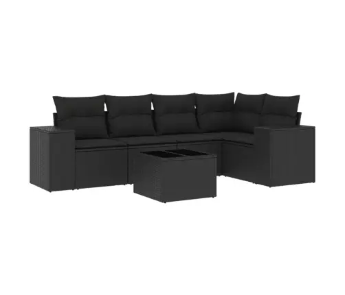 Sofos Komplektas Su Pagalvėlėmis, 6 Dalių, Juodas, Poliratanas