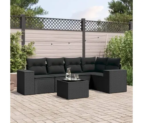 Sofos Komplektas Su Pagalvėlėmis, 6 Dalių, Juodas, Poliratanas