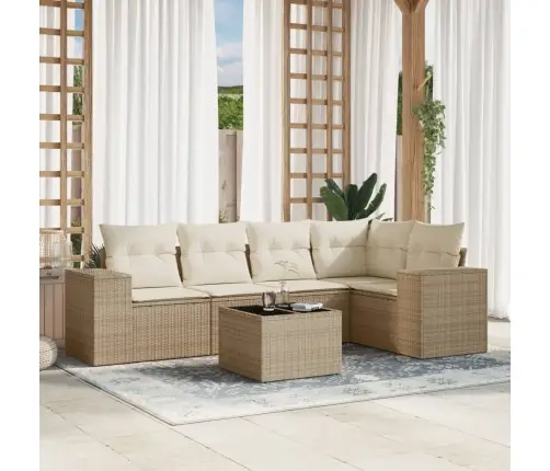 Sofos Komplektas Su Pagalvėlėmis, 6 Dalių, Smėlio, Poliratanas