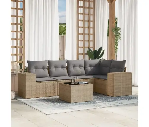 6-Daļīgs Dārza Dīvāna Komplekts, Matrači, Bēša Pe Rotangpalma Vidaxl