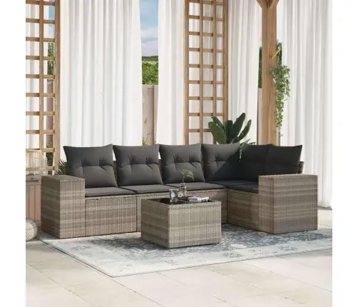 6-Daļīgs Dārza Dīvānu Komplekts,Matrači, Gaiši Pelēka Pe Pinums Vidaxl