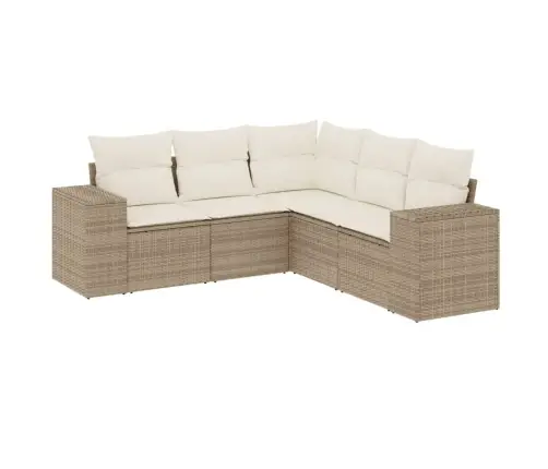 5-Daļīgs Dārza Dīvāna Komplekts, Matrači, Bēša Pe Rotangpalma Vidaxl