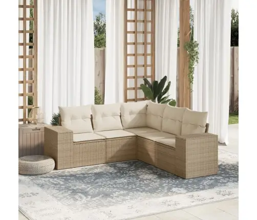 5-Daļīgs Dārza Dīvāna Komplekts, Matrači, Bēša Pe Rotangpalma Vidaxl