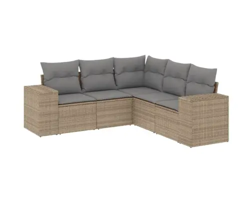 5-Daļīgs Dārza Dīvāna Komplekts, Matrači, Bēša Pe Rotangpalma Vidaxl