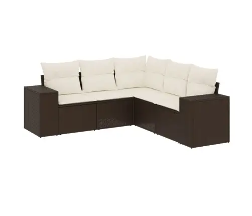 5-Daļīgs Dārza Dīvānu Komplekts, Matrači, Brūna Pe Rotangpalma Vidaxl