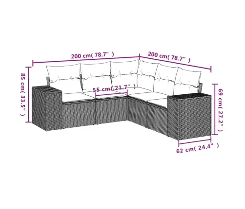 5-Daļīgs Dārza Dīvānu Komplekts, Matrači, Brūna Pe Rotangpalma Vidaxl