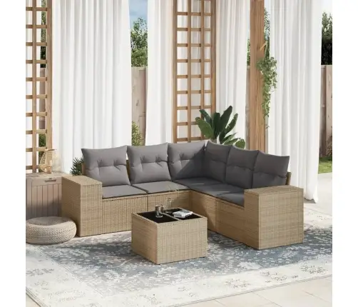 6-Daļīgs Dārza Dīvāna Komplekts, Matrači, Bēša Pe Rotangpalma Vidaxl