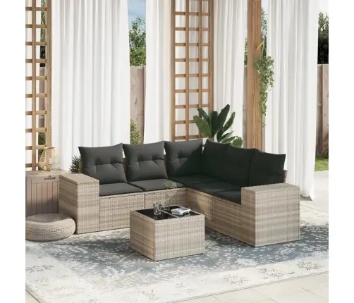 6-Osaline Aiamööblikomplekt Patjadega, Helehall, Polürotang