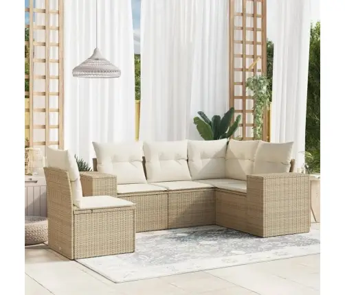 Sofos Komplektas Su Pagalvėlėmis, 5 Dalių, Smėlio, Poliratanas