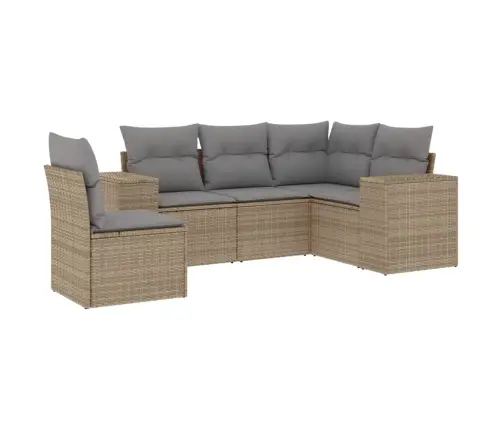 5-Daļīgs Dārza Dīvāna Komplekts, Matrači, Bēša Pe Rotangpalma Vidaxl