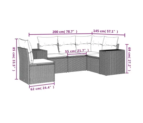 5-Osaline Aiamööblikomplekt Istmepatjadega, Polürotang, Hall