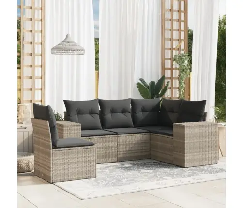 Sofos Komplektas Su Pagalvėlėmis, 5 Dalių, Pilkas, Poliratanas