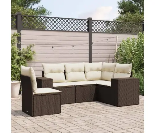 5-Daļīgs Dārza Dīvānu Komplekts, Matrači, Brūna Pe Rotangpalma Vidaxl