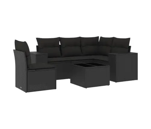 6-Daļīgs Dārza Dīvāna Komplekts, Matrači, Melna Pe Rotanpalma Vidaxl