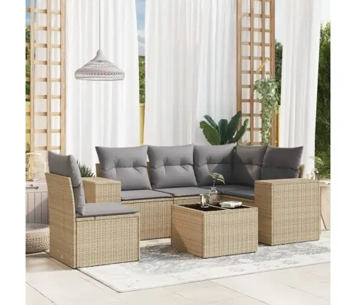 6-Daļīgs Dārza Dīvāna Komplekts, Matrači, Bēša Pe Rotangpalma Vidaxl