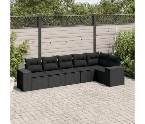 Sofos Komplektas Su Pagalvėlėmis, 6 Dalių, Juodas, Poliratanas