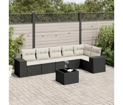 7-Daļīgs Dārza Dīvāna Komplekts Ar Matračiem, Melna Pe Vidaxl